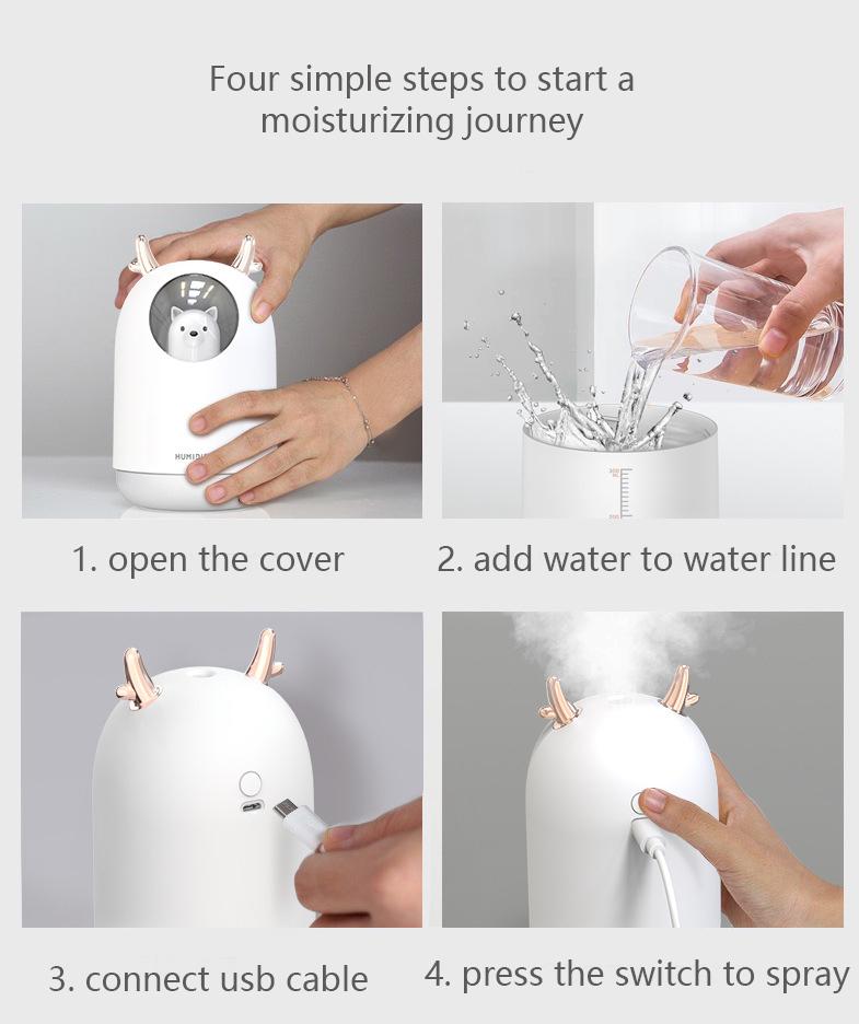 Máy Tạo Độ Ẩm Không Khí Ô Tô Umidificador Siêu Im Lặng Difusor Cổng Usb Humidificador Phụ Kiện Ô Tô Đèn LED Ban Đêm Đèn Máy Lọc Không Khí