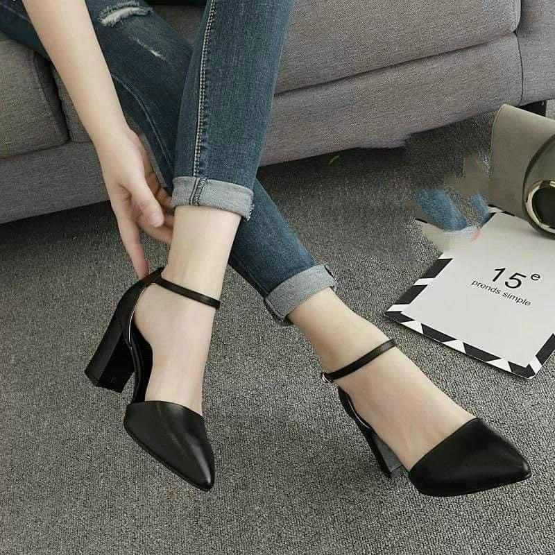 Giày Sandal cao gót nữ 7p BÍT MŨI BÍT GÓT DA LỲ mẫu mới