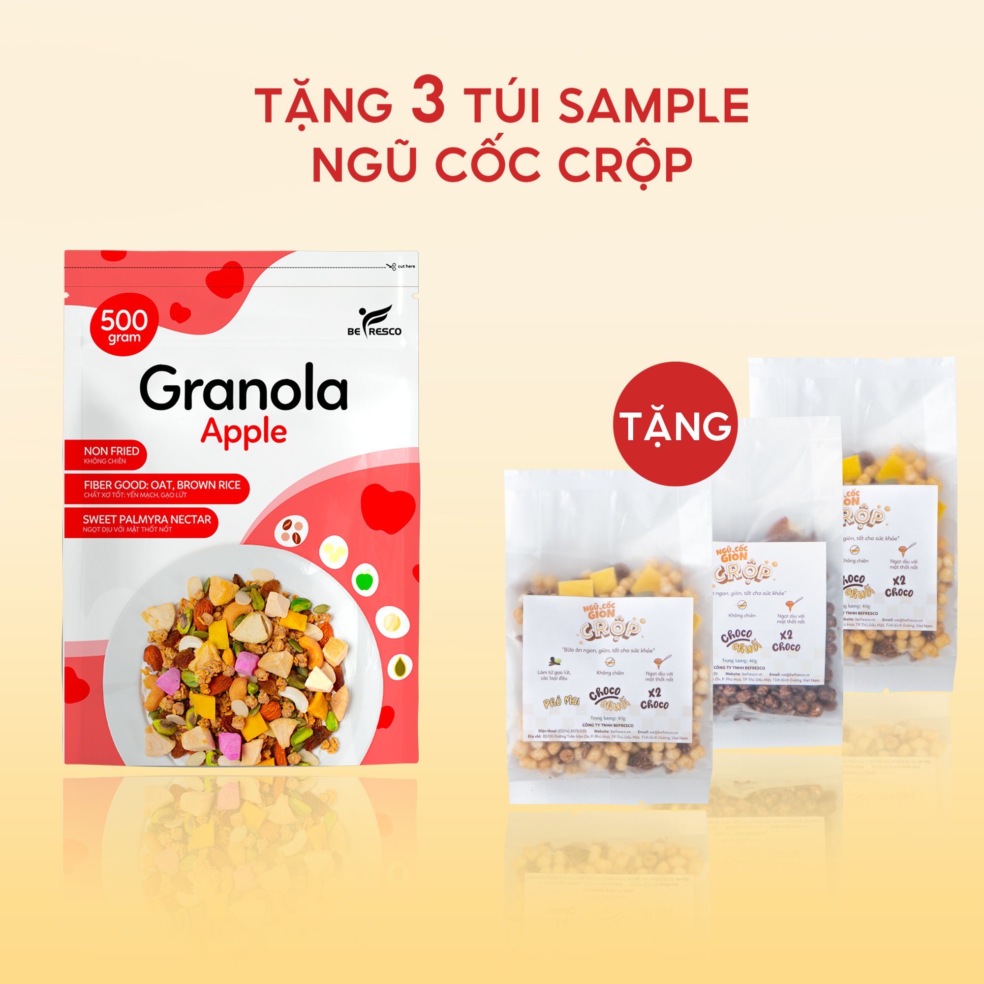Granola Nhiều Hạt Vị Táo Thêm Viên Sữa Chua Sấy Befresco 500g - Ngũ Cốc Nướng Phồng Ăn Kiêng Dịu Ngọt Từ Mật Thốt