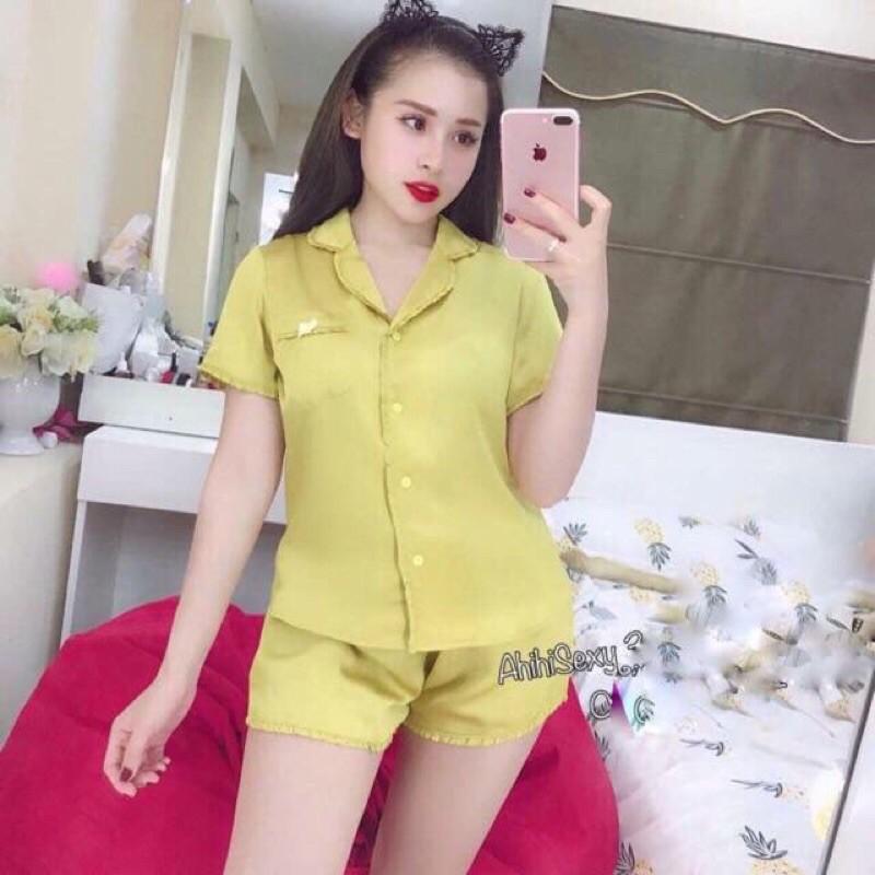 Bộ đồ pijama lụa, bộ lụa Cộc Đùi viền bèo nơ túi xinh xắn