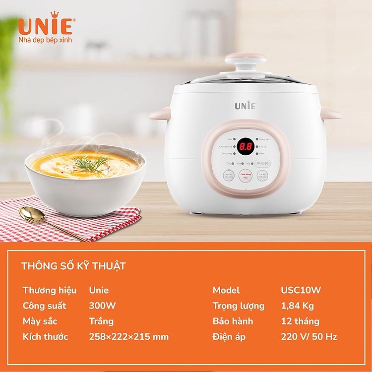 Nồi Nấu Chậm UNIE USC10W, 6 Chức năng nấu đa dạng, công suất 300W, Hàng chính hãng