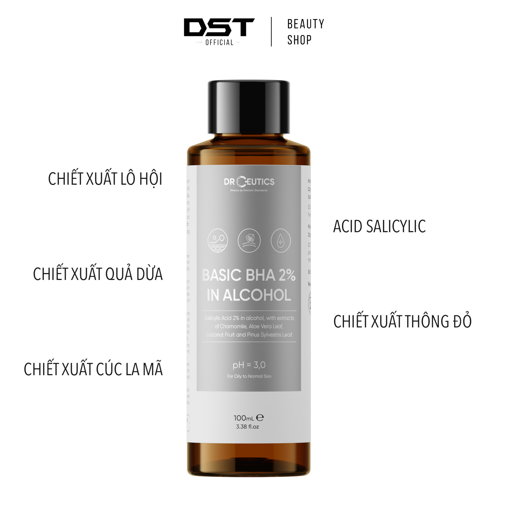 DRCEUTICS Dung Dịch Tẩy Tế Bào Chết Basic BHA 2% In Alcohol (100ml - 200ml)