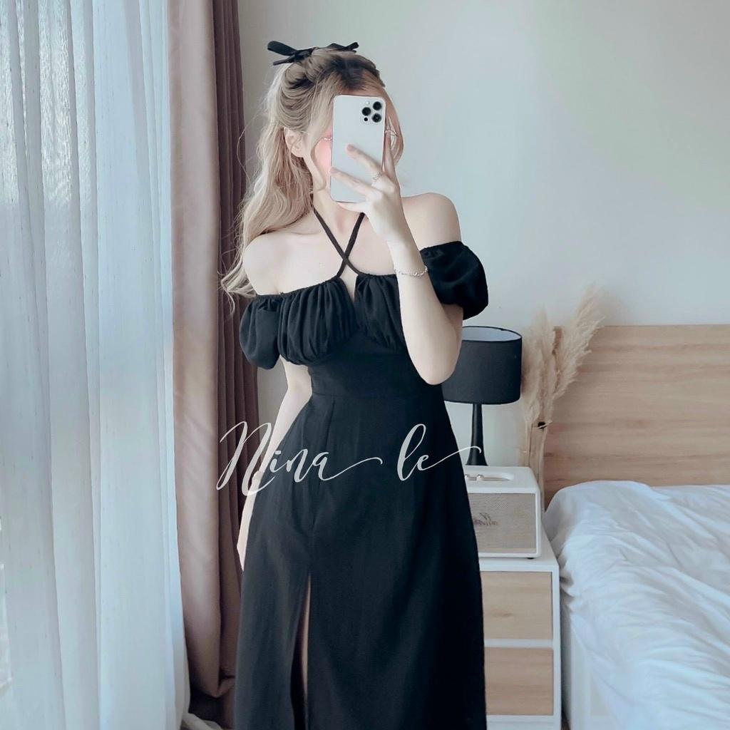 Đầm cổ yếm tay nơ xẻ tà xinh xắn dịu dàng dạo phố, đi biển