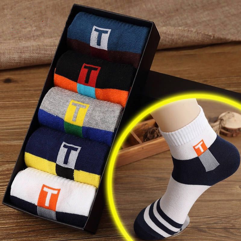 Combo 5 đôi tất nam T cổ nhỡ chất cotton thoáng khí thấm hút mồ hôi