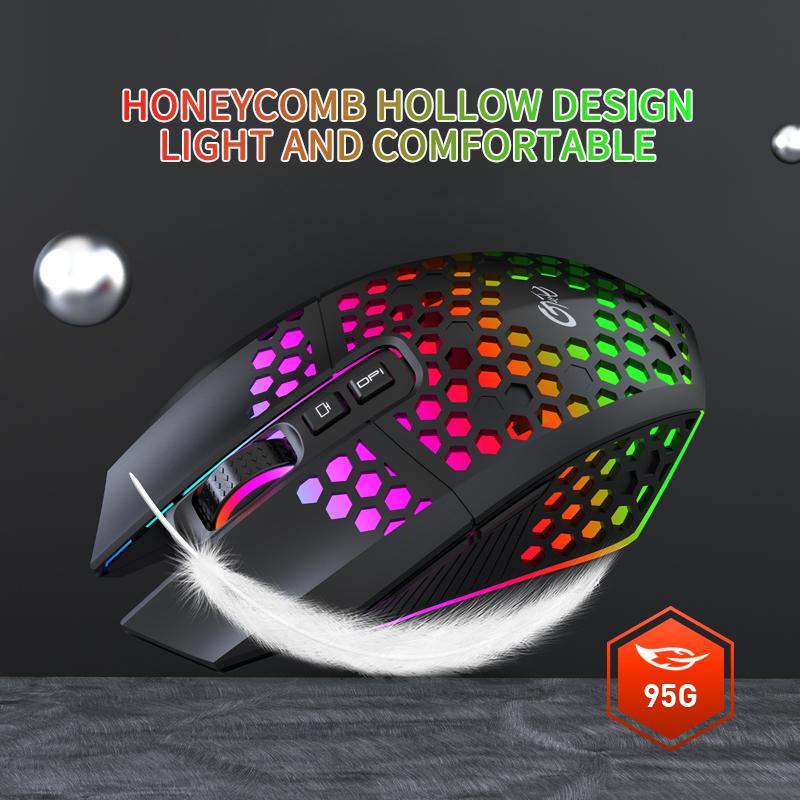X801 Sạc Không Dây Chơi Game 8 Nút LED Tổ Ong Rỗng Thiết Kế Công Thái Học RGB Chuột Chơi Game Với Bên Ngoài Đầu Thu