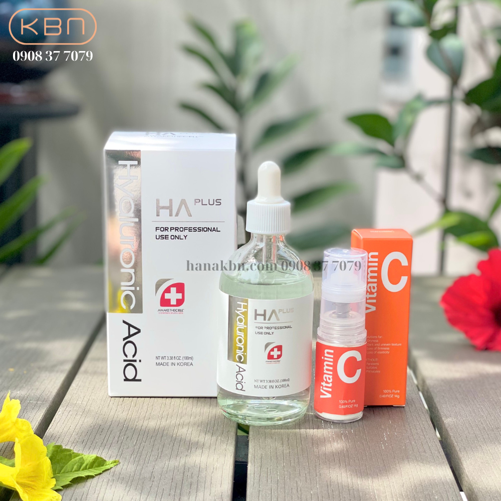 Combo 2 Serum Căng Bóng Trắng Da, Tinh chất dưỡng da - Serum HA Plus 100ml + Serum Vitamin C Bột 14g Hàn Quốc