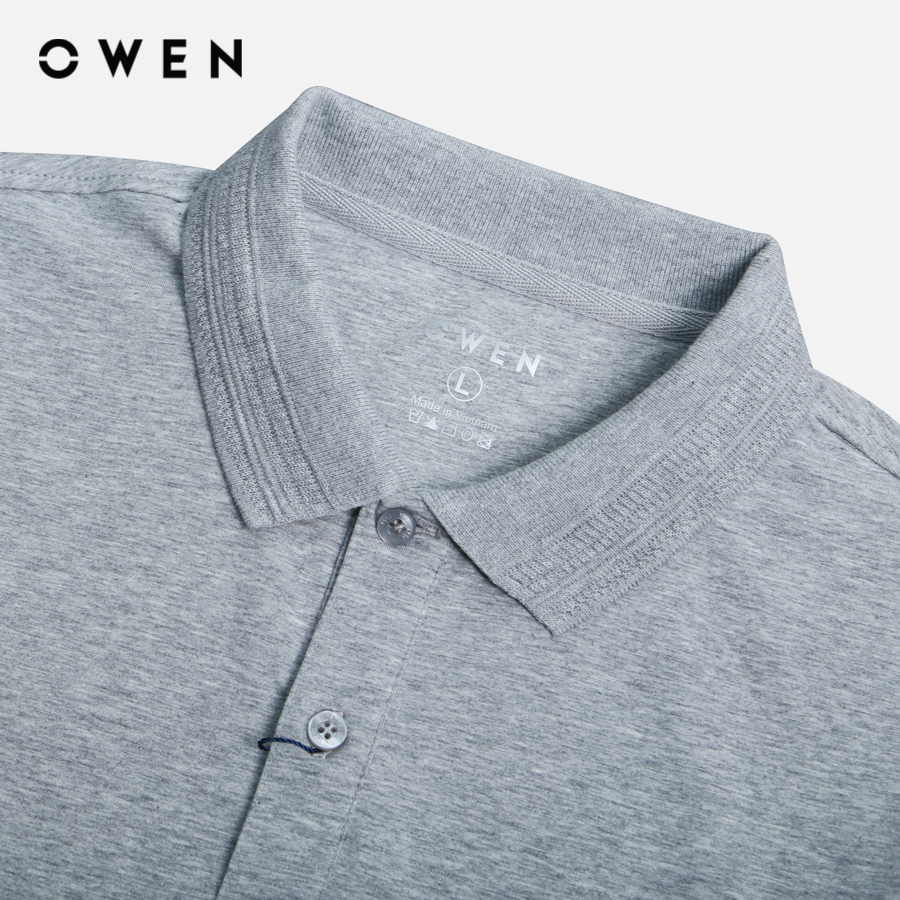 OWEN - Áo polo nam ngắn tay form Bodyfit màu Xám Melange nhạt Trơn chất liệu CVC Spandex APV231360