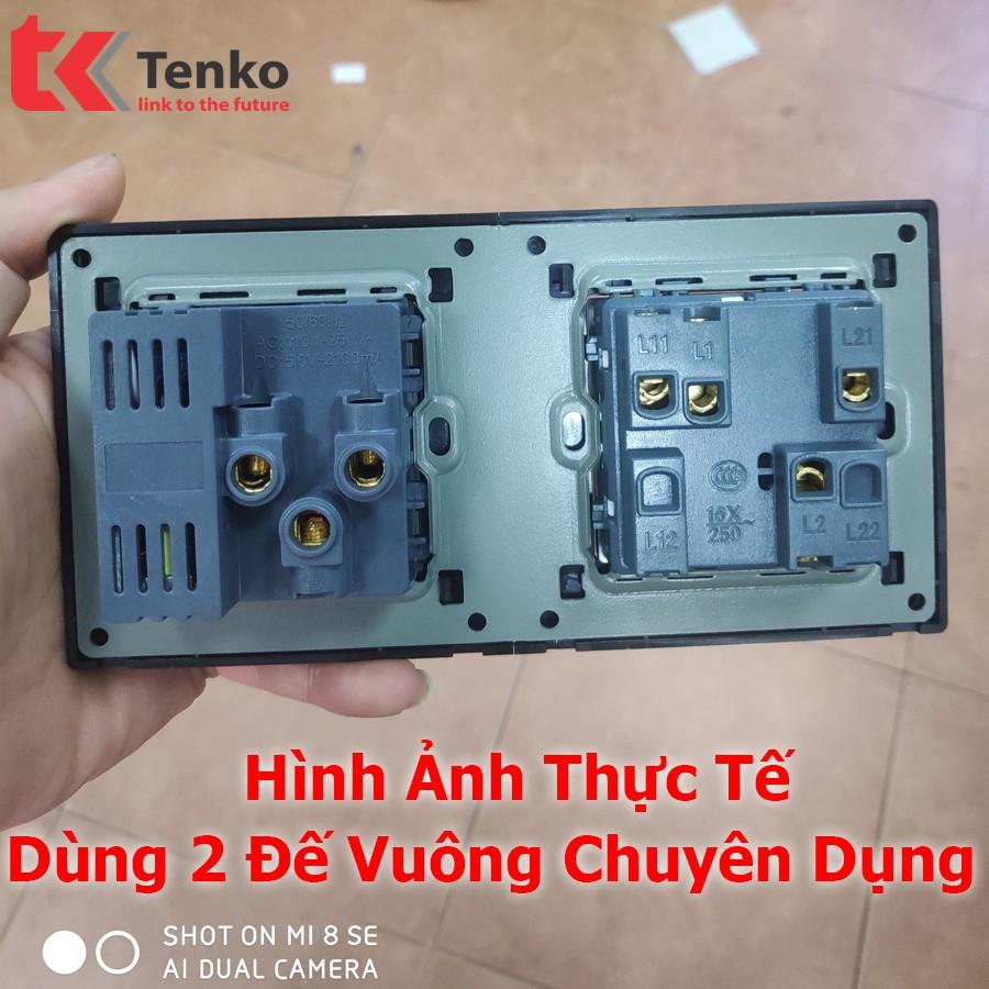 Công Tắc – Ổ Cắm Đa Năng 2 Modules Mặt Kim Loại Màu Ghi Tenko TK-KL2