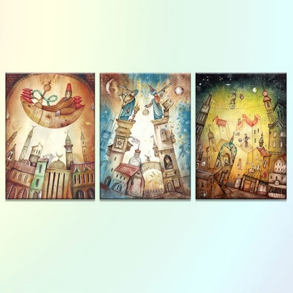 Bộ 3 Tranh Canvas Không Viền Trang Trí "Lâu Đài Trong Mơ" W306
