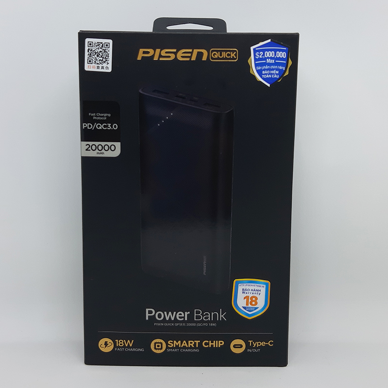 Sạc dự phòng Pisen Quick  QP 20000mAh (QC/PD 18W) - Hàng Chính Hãng