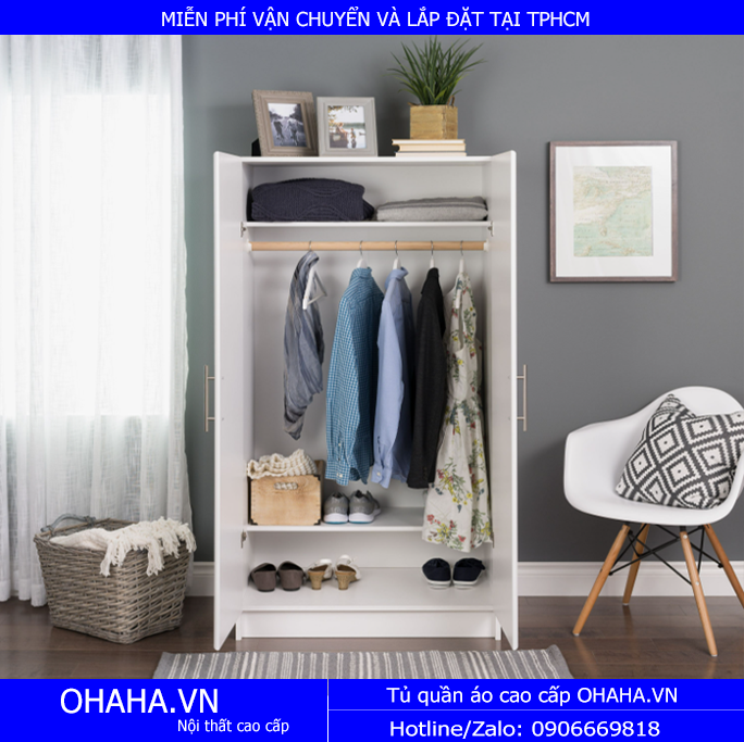 Tủ Quần Áo Gỗ Hiện Đại Hai Cánh Mở 01T-OHAHA