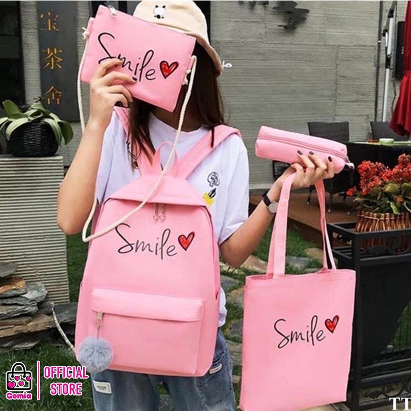 Balo SMILE túi tote ví bóp viết style Hàn Quốc phù hợp đi học đi chơi du lịch giá rẻ GOMIA BLS5091