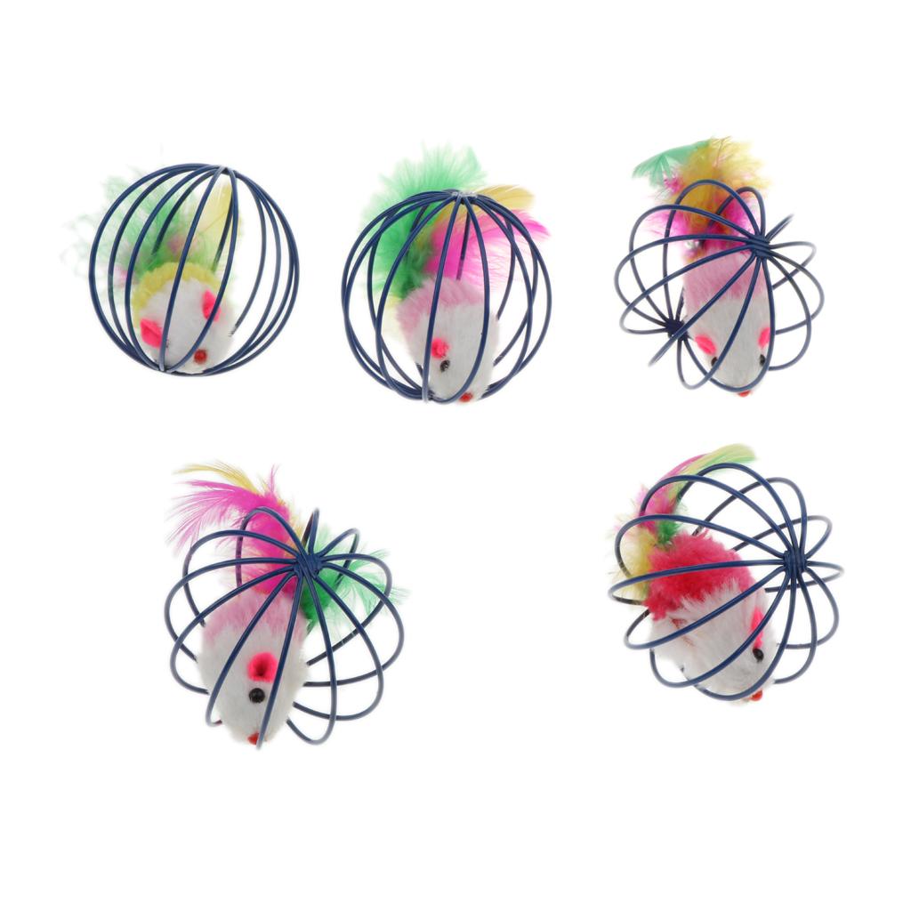 5Pcs Fun Gift Play Toys False Mouse in Rat Cage Ball For Pet Cat Kitten