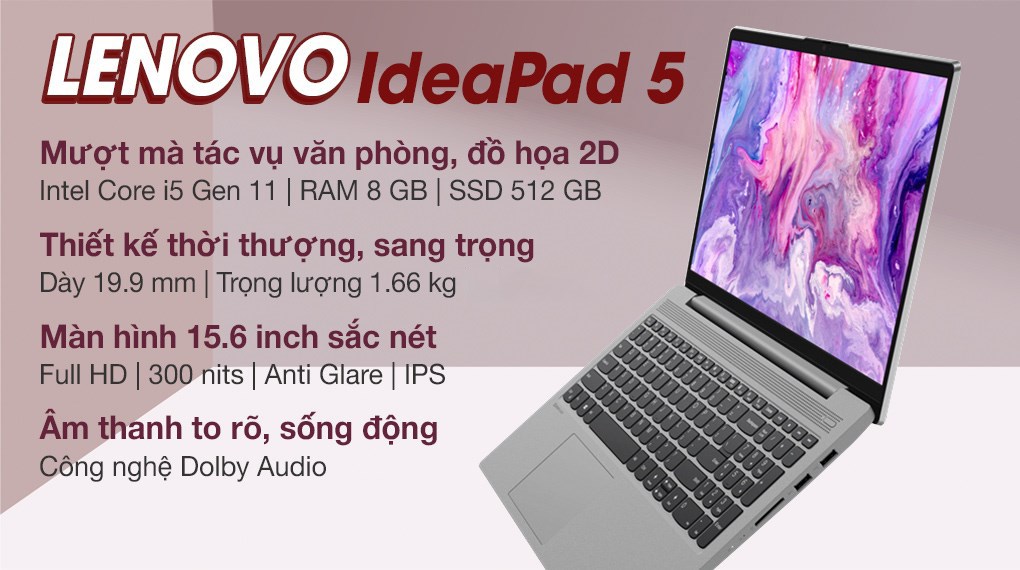 Laptop Lenovo Ideapad 5 15ITL05 i5 1135G7/8GB/512GB/15.6&quot;F/Win11/(82FG01H7VN)/Xám - Hàng chính hãng