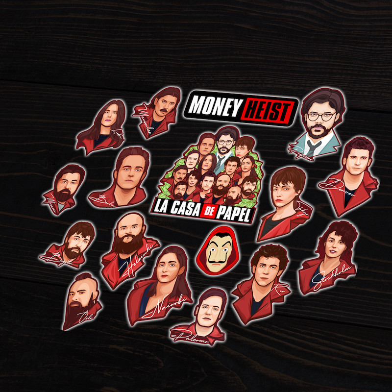 14 Characters Money Heist - Reflective Sticker hình dán phản quang 3M Premium