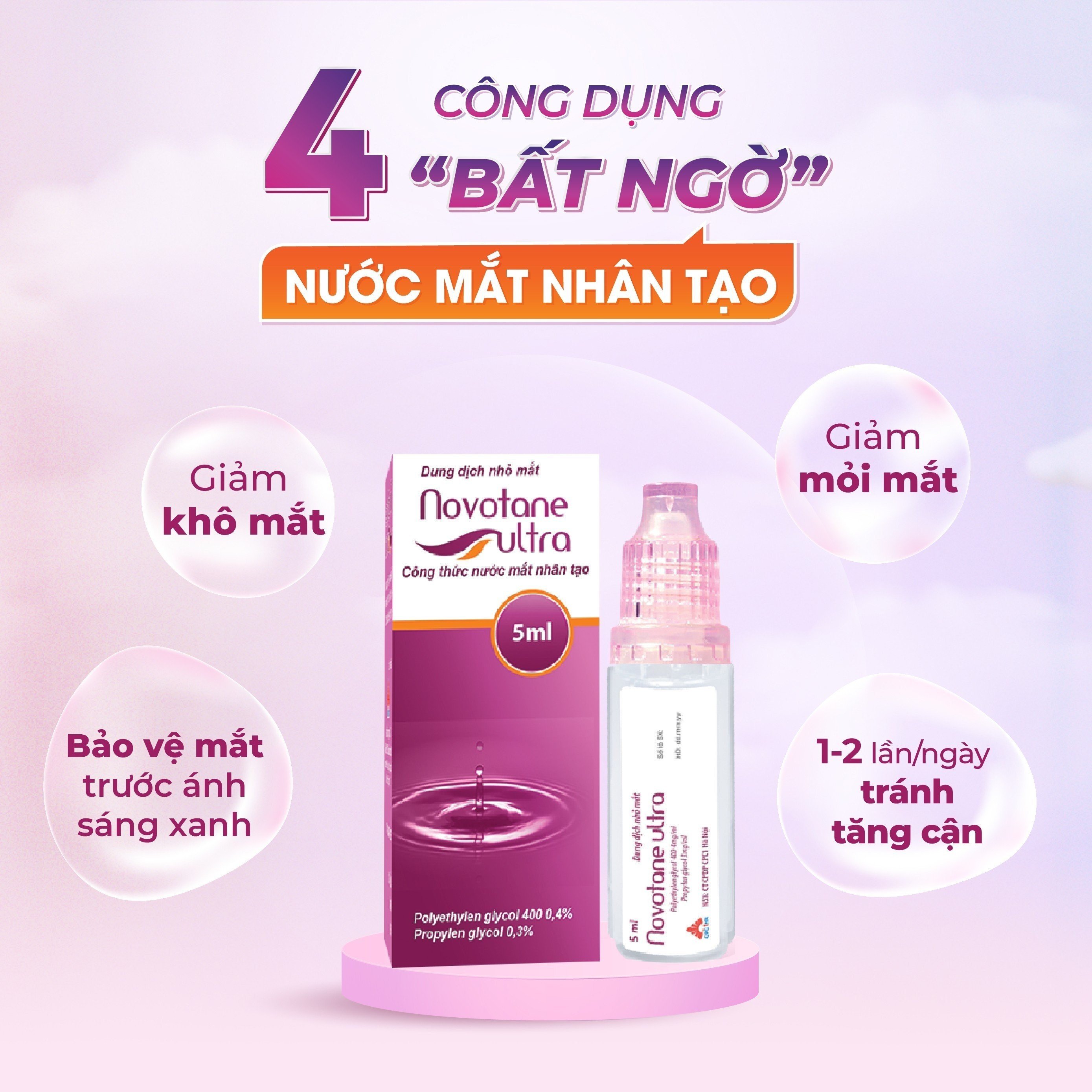 Nước nhỏ mắt nhân tạo Novotane Ultra Giúp Dưỡng Ẩm Mắt, Giảm Khô, Mỏi Mắt (Lọ 5ml)