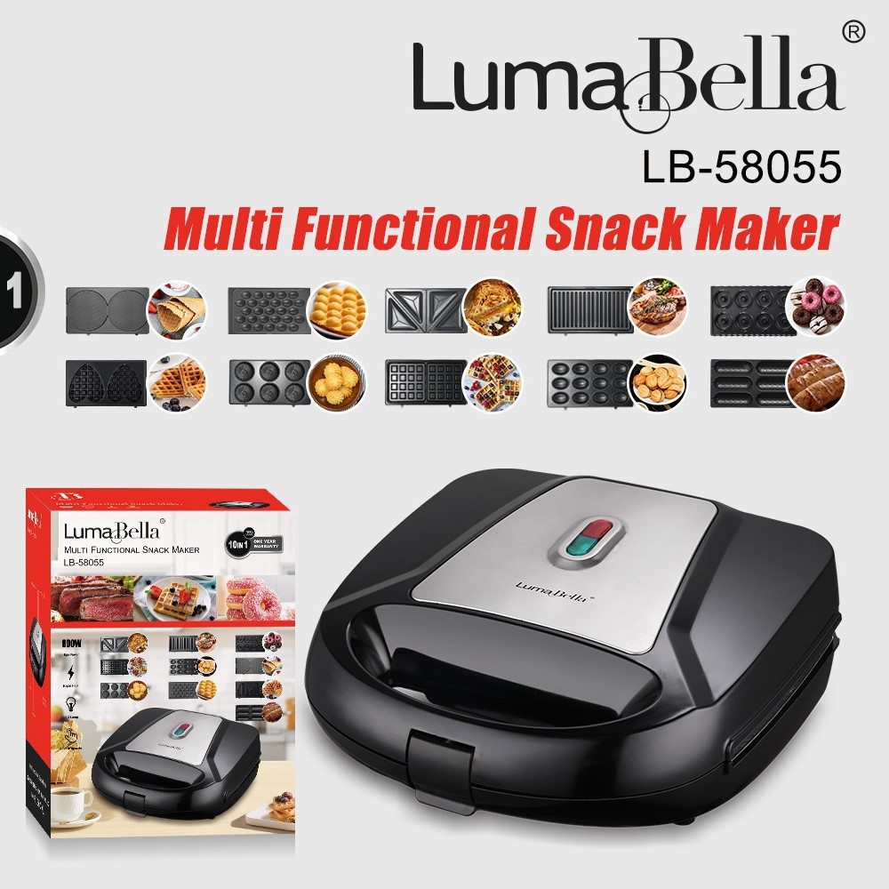 Máy kẹp nướng bánh mì Lumabella LB-58055 đa năng 10IN1, công suất cao 800W, khay nướng chống dính tháo rời, tiện dụng, dễ dùng - DELIYA - HÀNG CHÍNH HÃNG