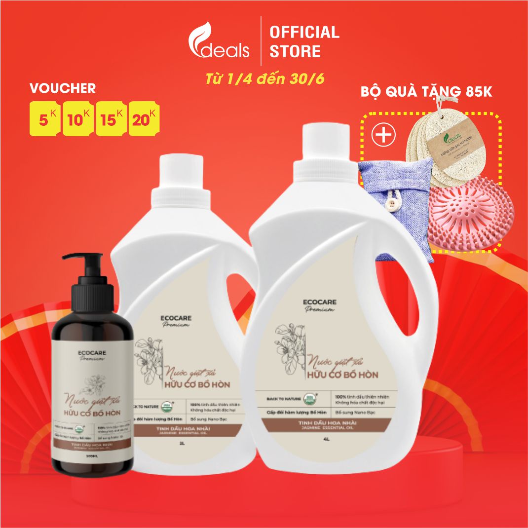 [Premium] Nước giặt xả hữu cơ cao cấp Bồ Hòn tinh dầu Hoa nhài ECOCARE - An toàn cho bé - Bền màu, giữ dáng, làm mềm vải