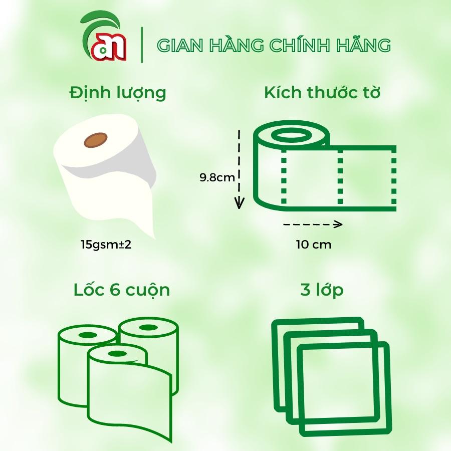 Combo 5 lốc Giấy vệ sinh cuộn nhỏ có lõi PONYO premium cao cấp siêu dày, siêu mịn 3 lớp 6 cuộn/lốc - Thiên An Nam paper