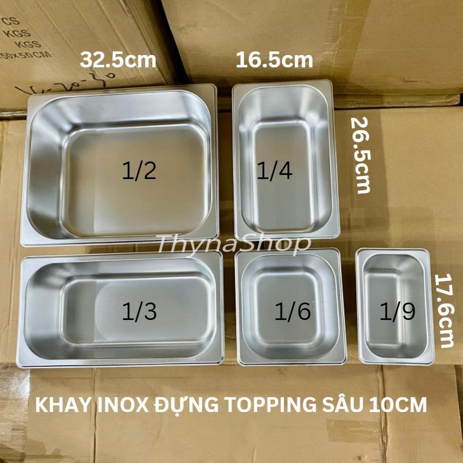 Khay inox đựng topping - thạch, trân châu, nhân bánh mì - buffet, kem, thực phẩm ...