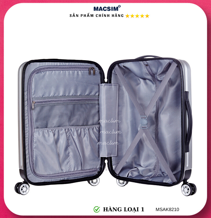 Vali cao cấp Macsim Aksen hàng loại 1 MSAK8210 cỡ 20inch- màu bạc