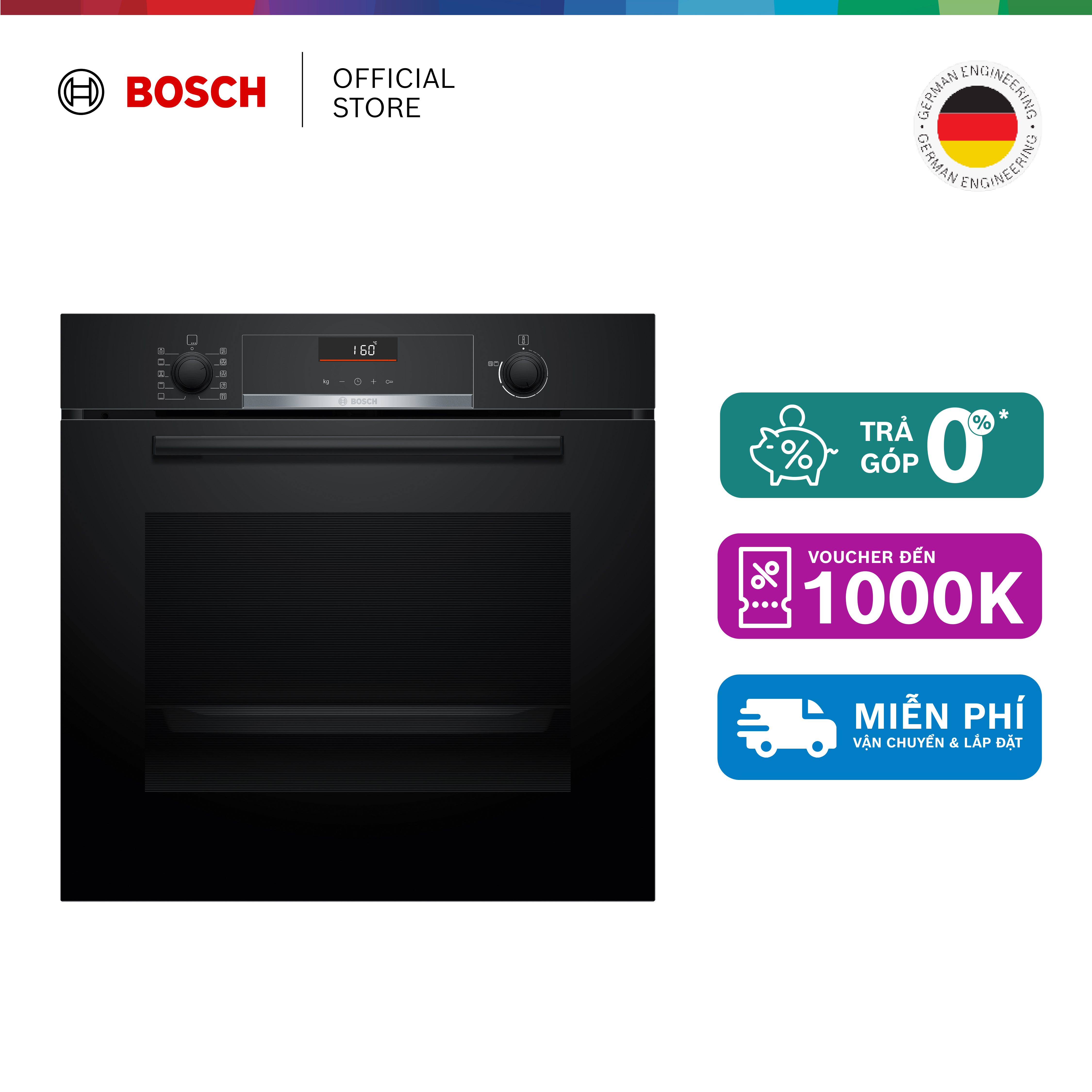 Lò nướng âm tủ Bosch 71L 3400W HBA5360B0KB - Series 6 - Hàng chính hãng