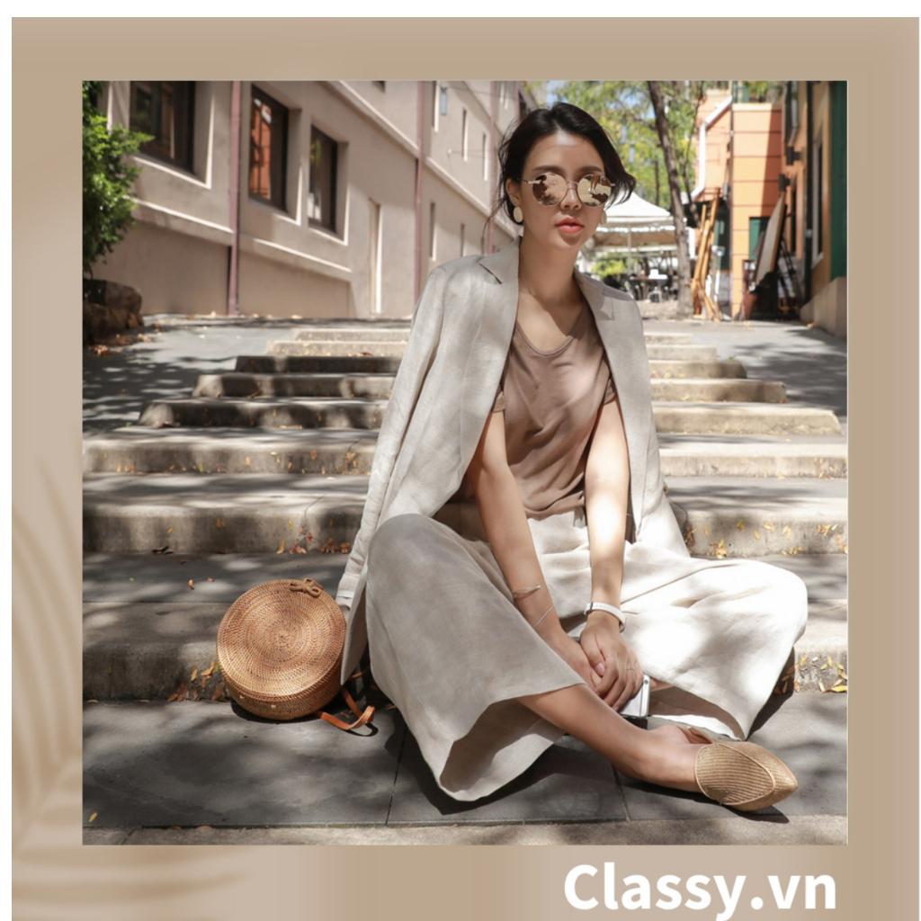 Túi mây tre đan Classy Việt Nam đi biển hình tròn bằng mây tre đan cao cấp, kiểu dáng Vintage T330