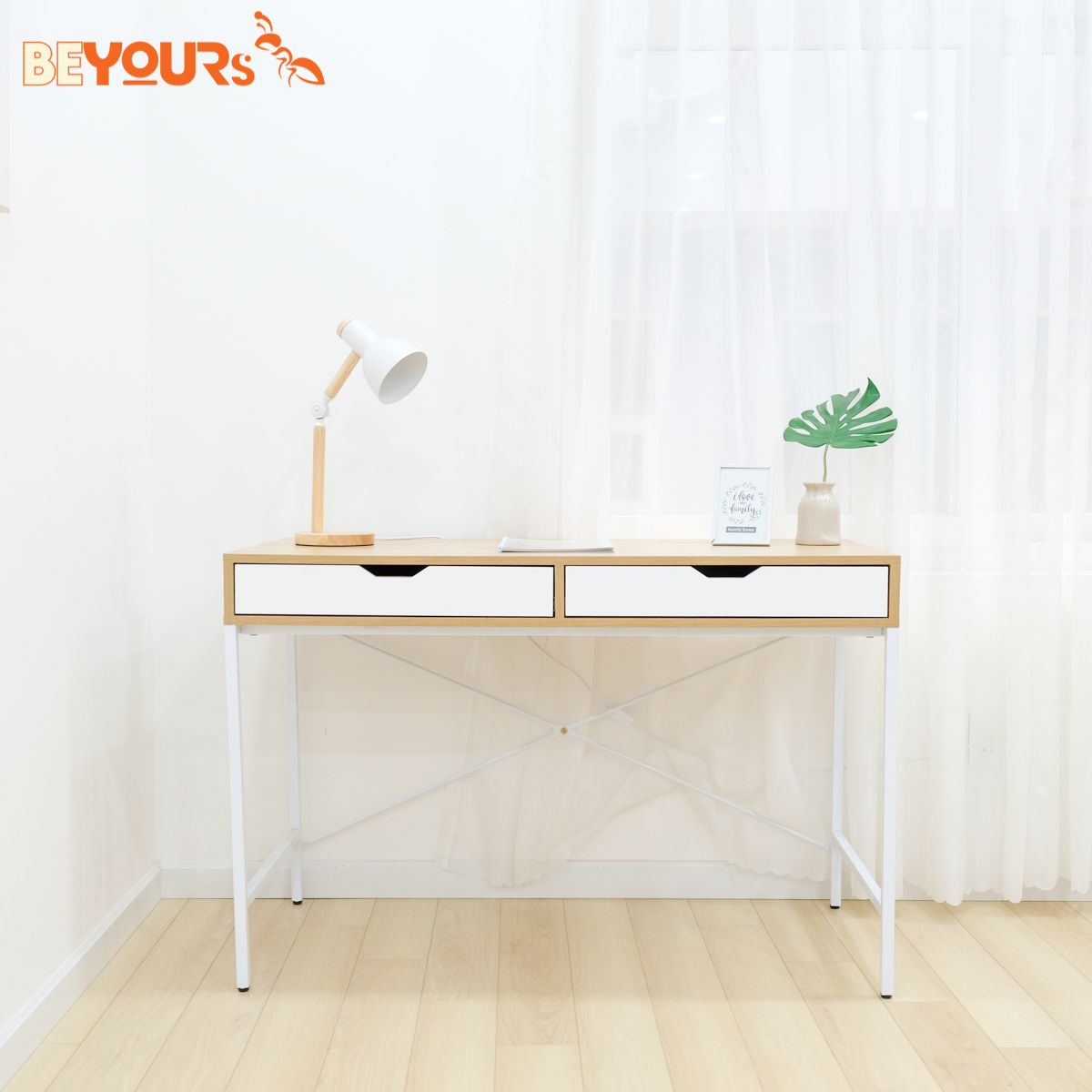 Bàn Làm Việc BEYOURs Square Table Chân Sắt Nội Thất Kiểu Hàn Lắp Ráp