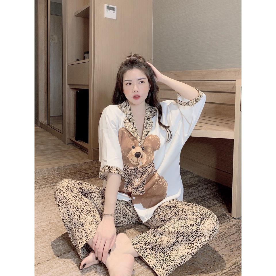 Đồ Bộ Ngủ Nguyên Set Pijama Cổ Thường Quần Dài Tay Ngắn Lụa Latin, Mango Cao Cấp Thiết Kế 5D Không Xù Mẫu Hot 2021