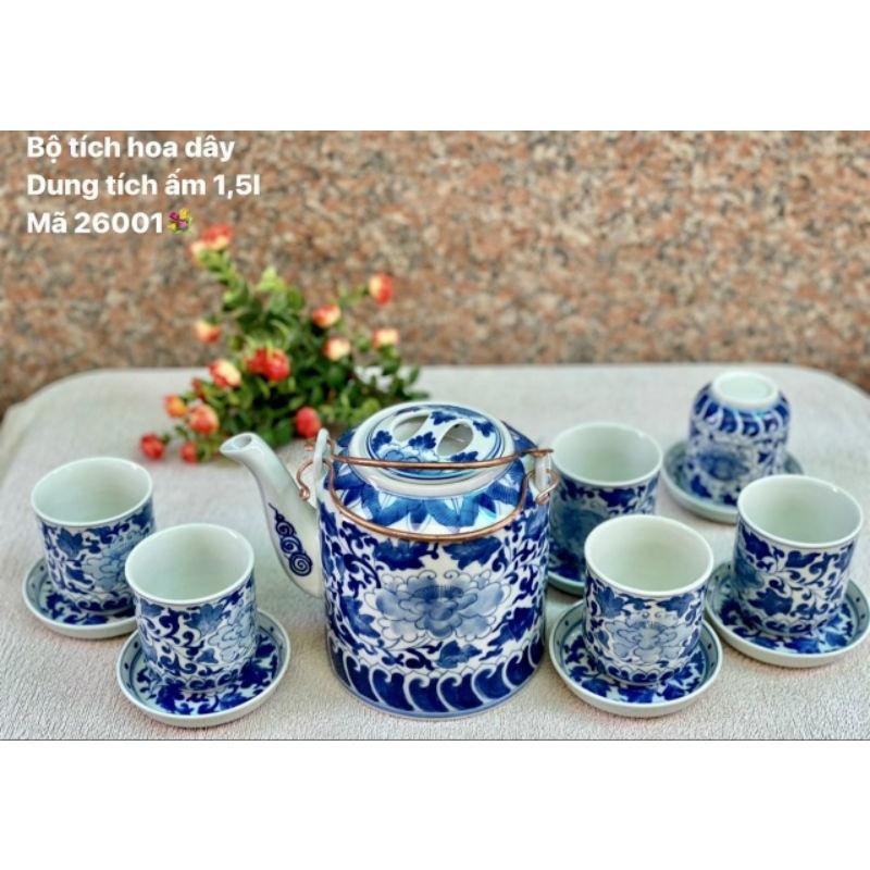 Bộ ấm chén - men lam cổ sứ Bát Tràng