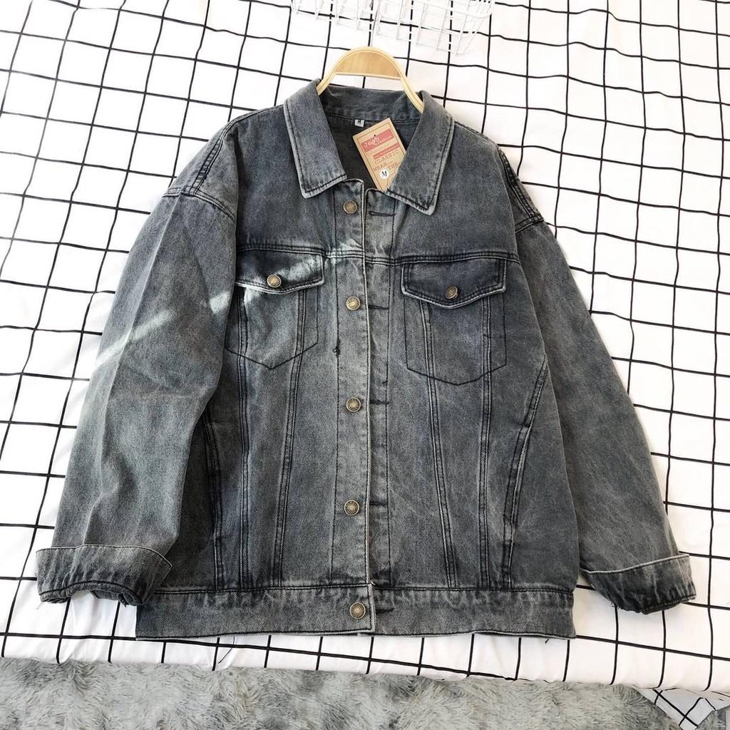 Áo khoác denim nam nữ form rộng MEANSTORE jacket jean cao cấp Rin bò unisex màu đen, xanh bạc, xám khói
