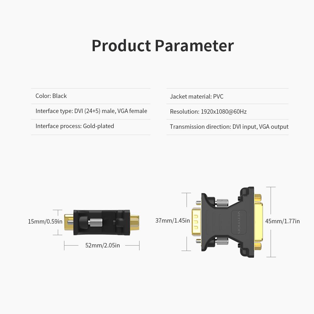 VENTION DVI to VGA Adapter DVI 24+5 Male to VGA Female Converter 1080P HD Gold-plated Adapter for PC Displayer Projector