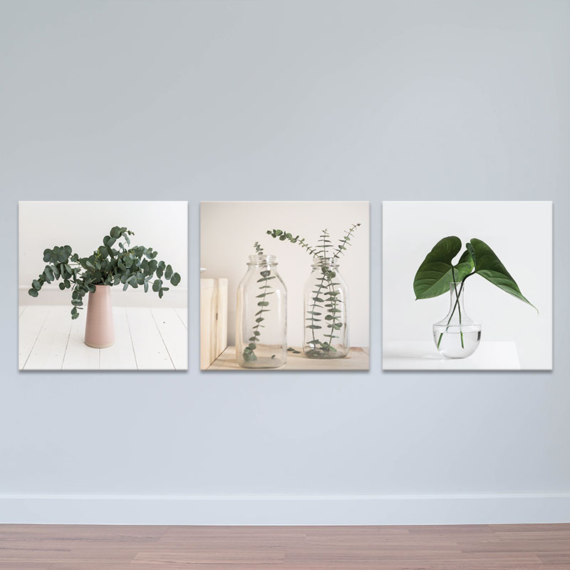 Bộ 3 tranh trang trí &quot;Lọ và cây xanh&quot; | Tranh treo tường hoa lá W3401 Canvas