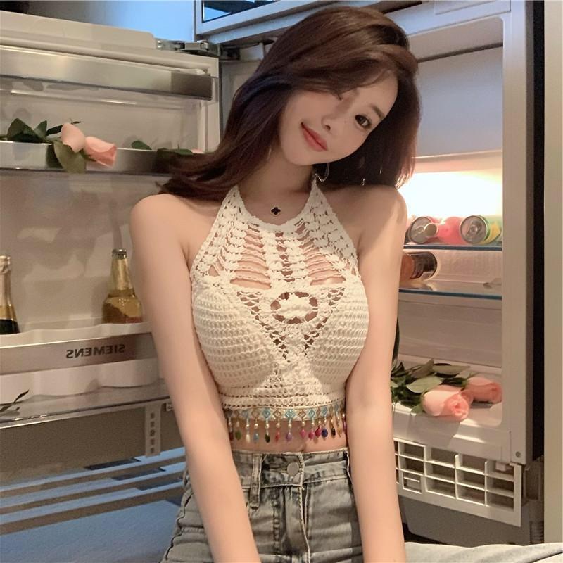 Áo bra len móc cổ yếm có đệm mút cho nữ️bikini đi biển