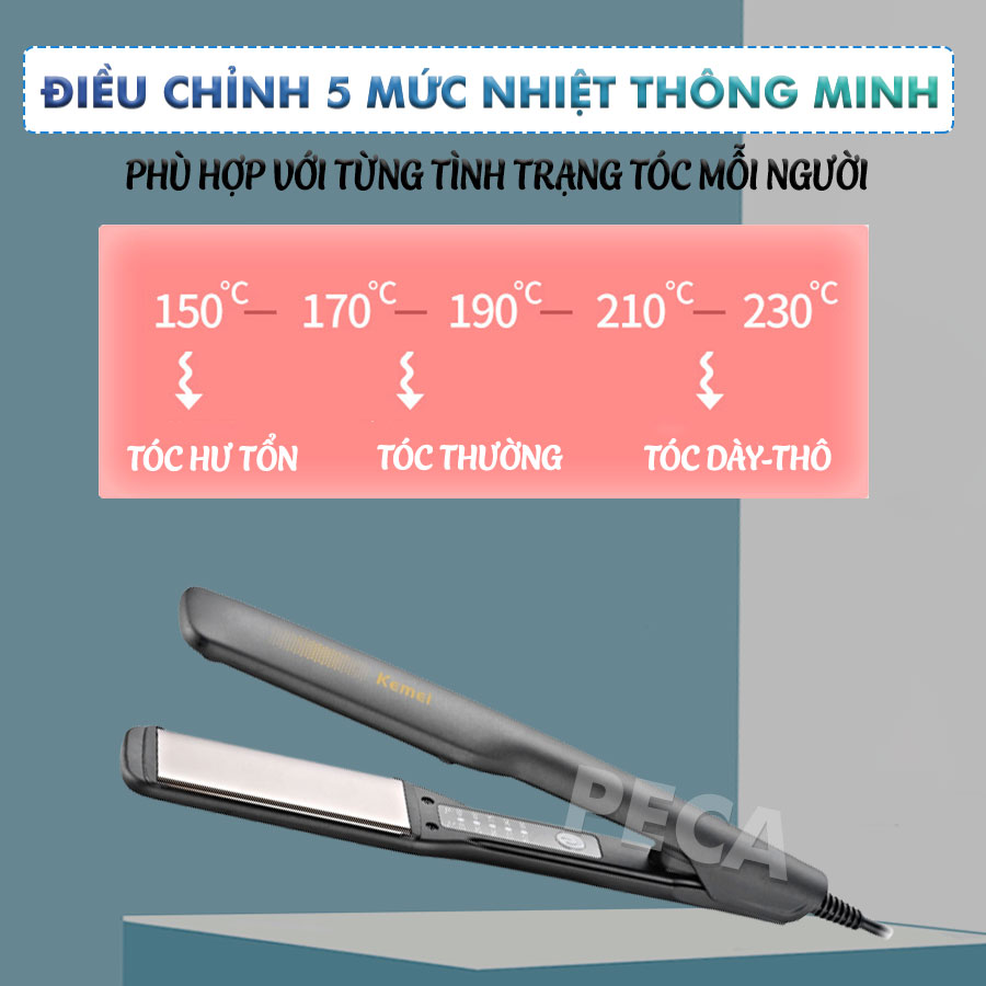 Máy duỗi tóc Kemei KM-2518 điều chỉnh 5 mức nhiệt sử dụng được cho mọi loại tóc - Hàng chính hãng