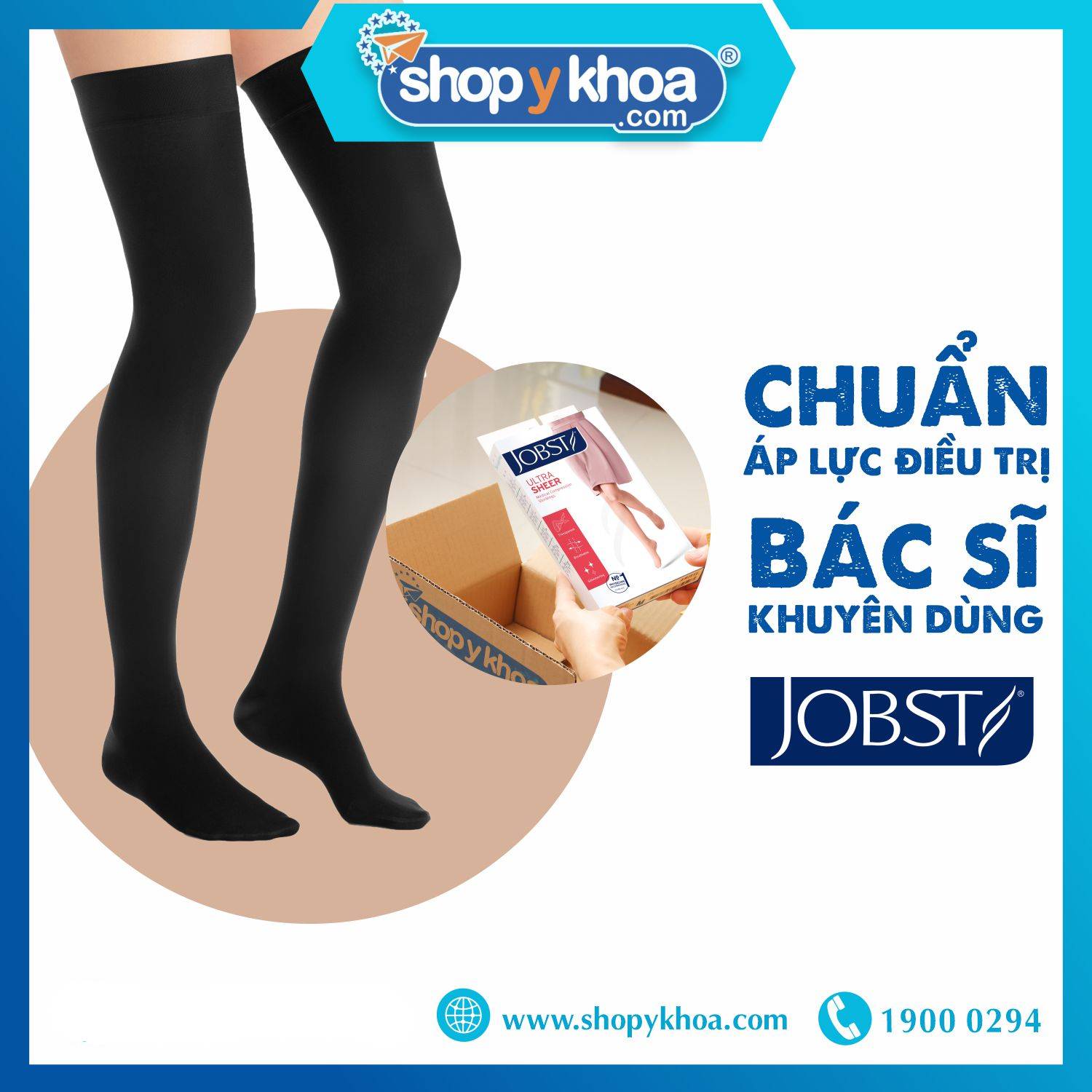 [CÓ QUÀ TẶNG] [Da nhạy cảm] Vớ y khoa đùi silicone JOBST Ultrasheer Sensitive - Siêu mỏng, màu đen, kín ngón, 20-30mmHg, giãn tĩnh mạch chân (Tất y khoa)