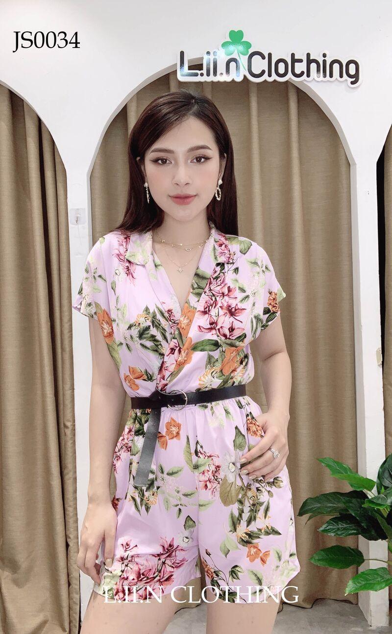 Jumpsuit nữ hóa tiết Tím Hoa Lá, Jumpsuit LIIN Clothing cao cấp JS0034