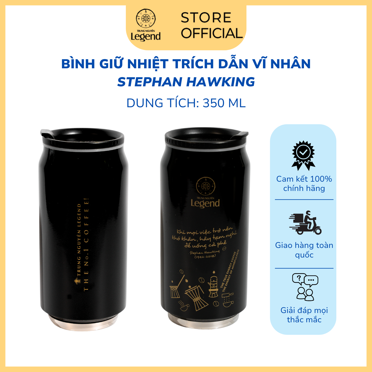 Bình giữ nhiệt Trung Nguyên Legend 350ml – Truyền cảm hứng từ 5 trích dẫn vĩ nhân - Mẫu ngẫu nhiên
