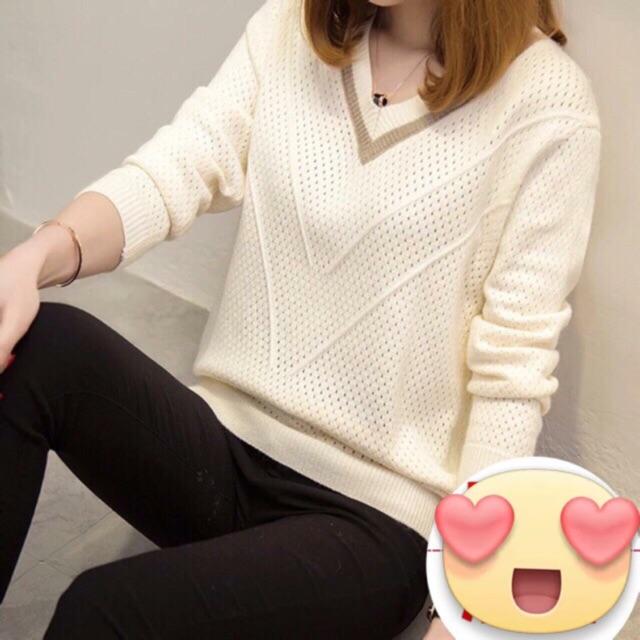 Áo len cổ V kiểu lưới size S-3XL A268