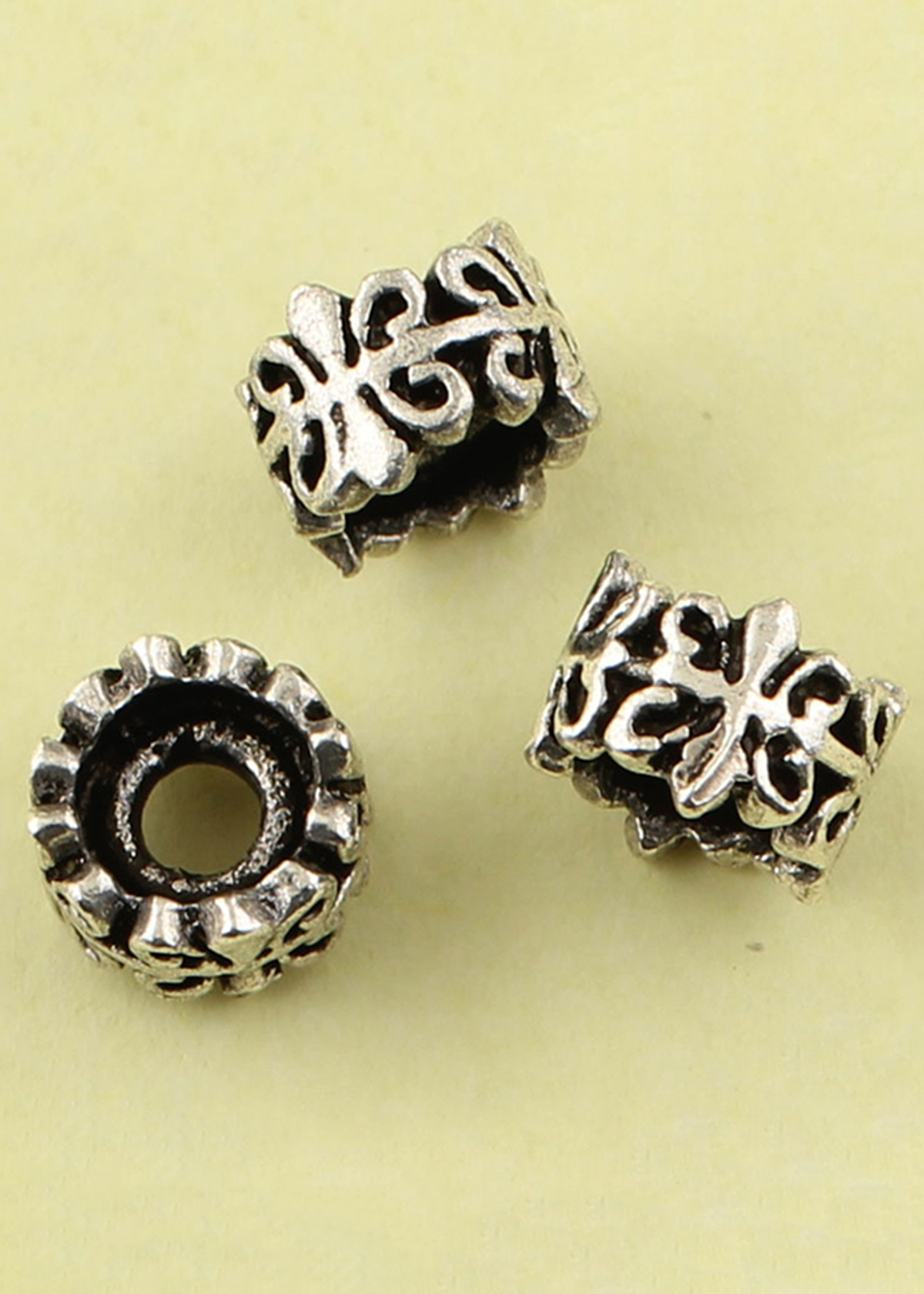 Combo 2 cái charm bạc chặn hạt họa tiết hoa văn - Ngọc Quý gemstones