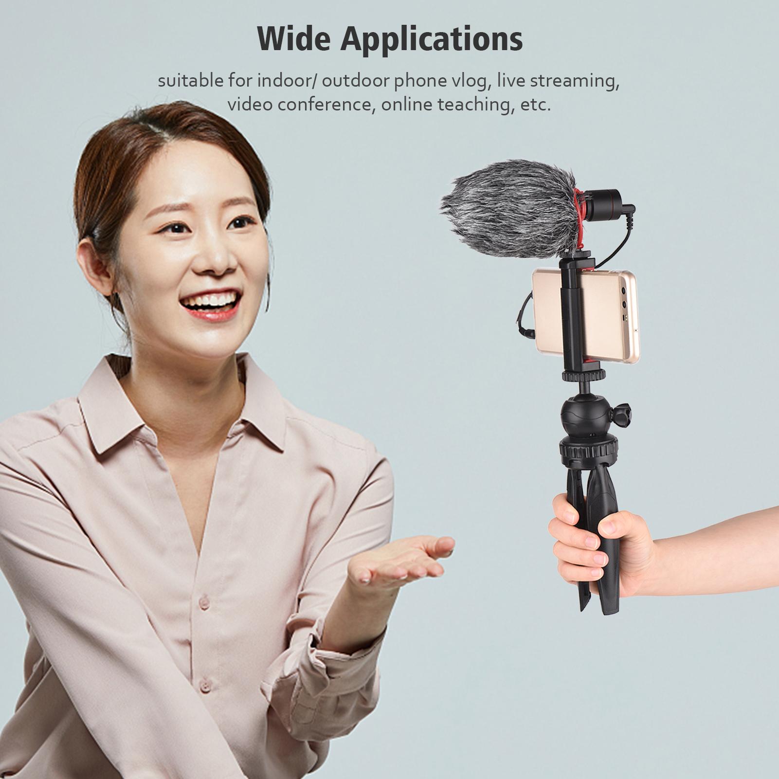 Smartphone Video Kit Phone Vlog Kit with Desktop Tripod+Phone Holder+Supercardioid Condenser Microphone with Shock Mount
