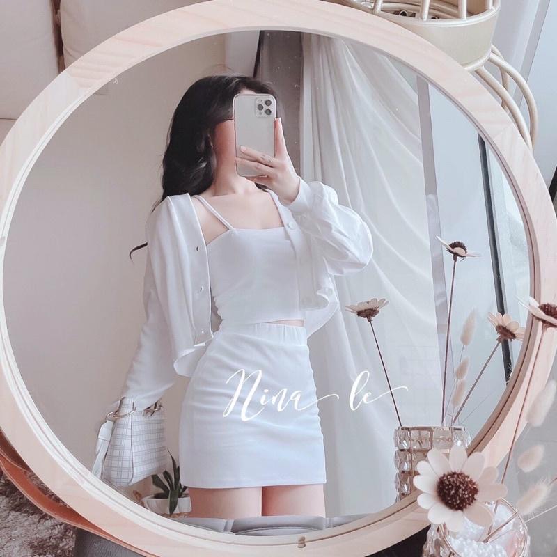 Set 3 món kèm chân váy siêu cute kèm hình thật, áo trong có mút