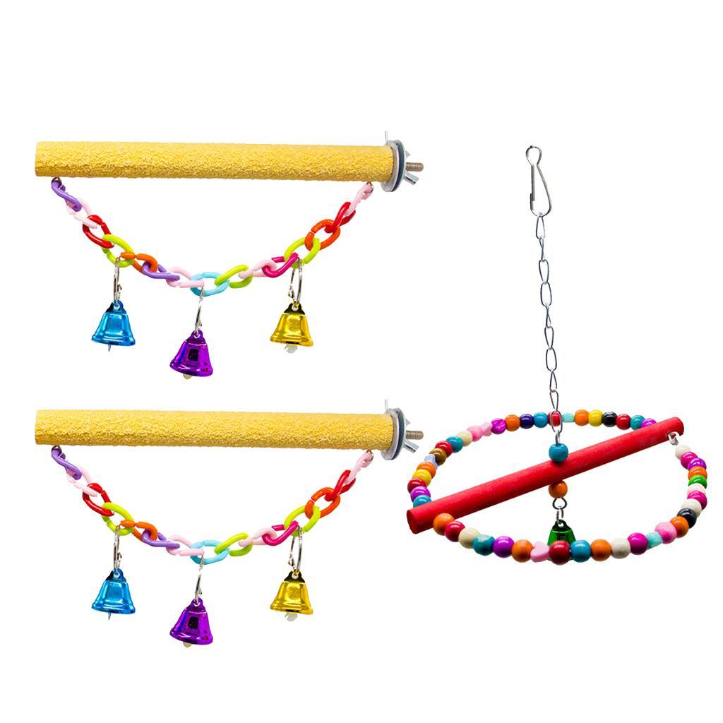 3 Pcs Bird Cage Toy Parrot Wood Stand Chew Toy Branch Perches