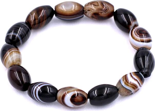 Vòng chuỗi đeo tay Lu Thống Mã Não Nâu Sọc Oval - hợp mệnh Kim, mệnh Thổ