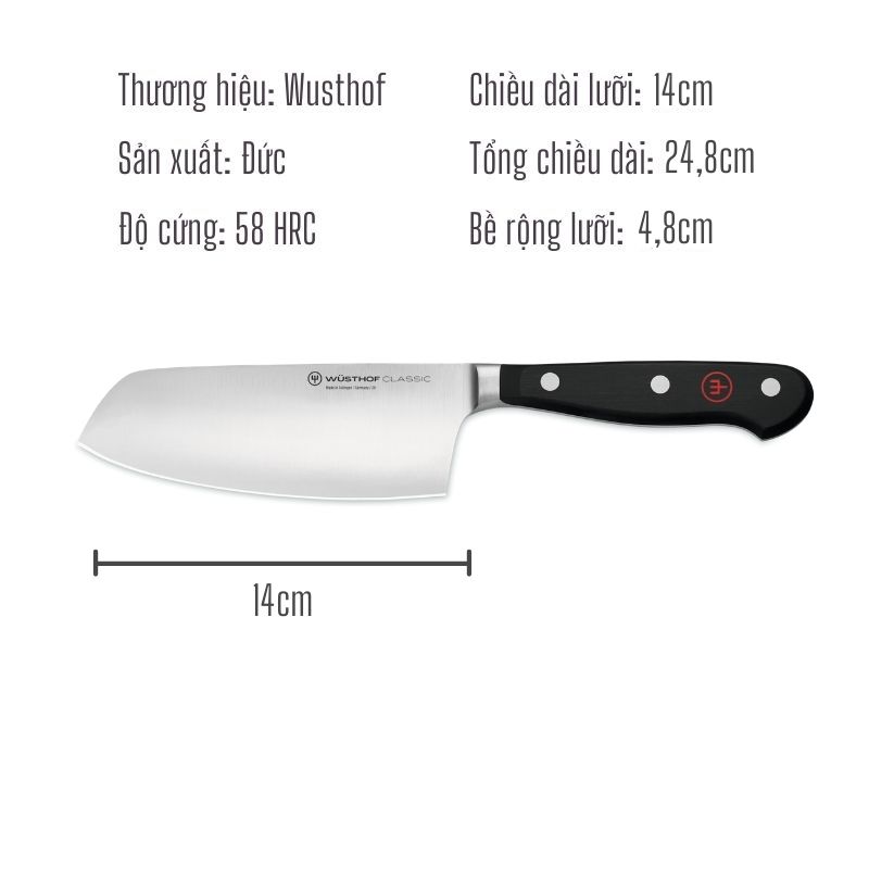 Chai Dao WUSTHOF Classic Mẫu Dao Chuyên Thái Thép Rèn Nguyên Khối Lưỡi Không Gỉ 14cm Tay Cầm Nhựa POM Cao Cấp - Sản xuất tại Solingen Đức