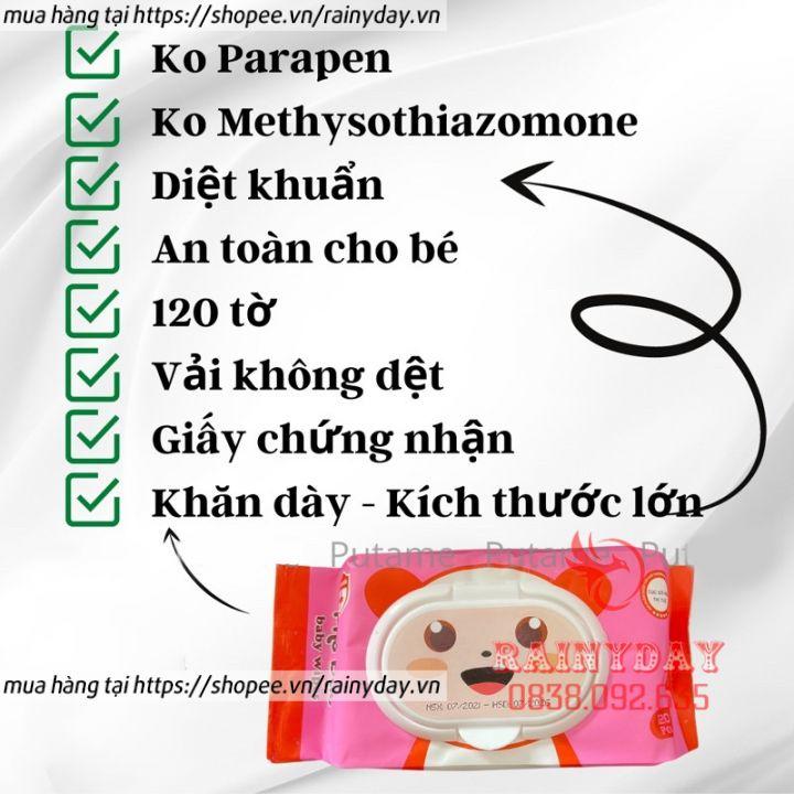Khăn giấy ướt baby wipes phú đạt 120 tờ hình gấu không mùi cho bé