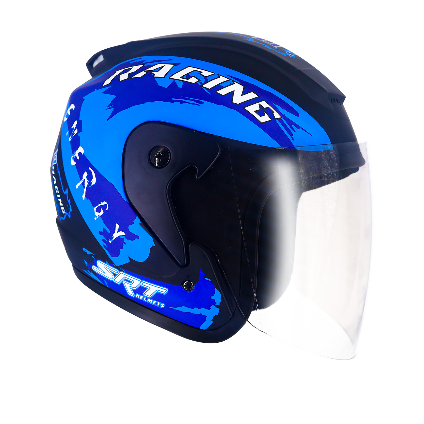 Mũ Bảo Hiểm 3/4 Đầu SRT Tem Racing Kính Phủ Màu Xanh Dương - Mũ Bảo Hiểm Thể Thao Cao Cấp