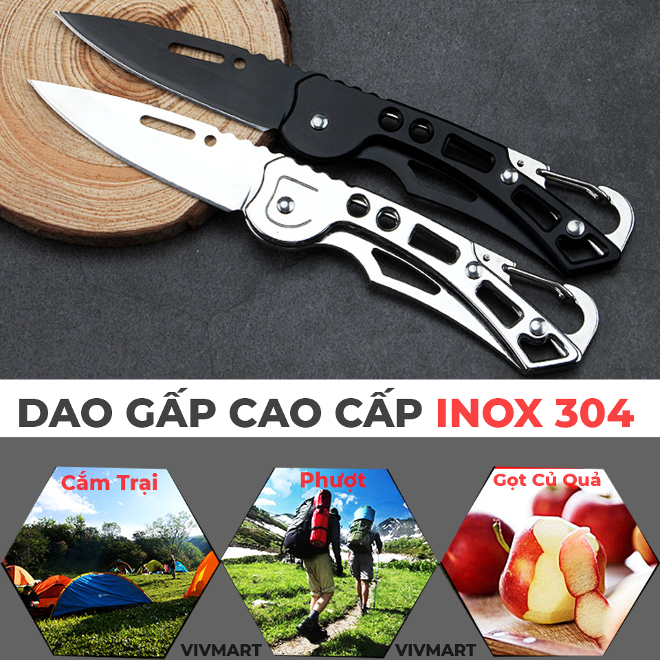 Dao Gấp Cao Cấp Inox 304 - Dao Phượt Gấp Gọn Đa Năng Gài Lưng Quần