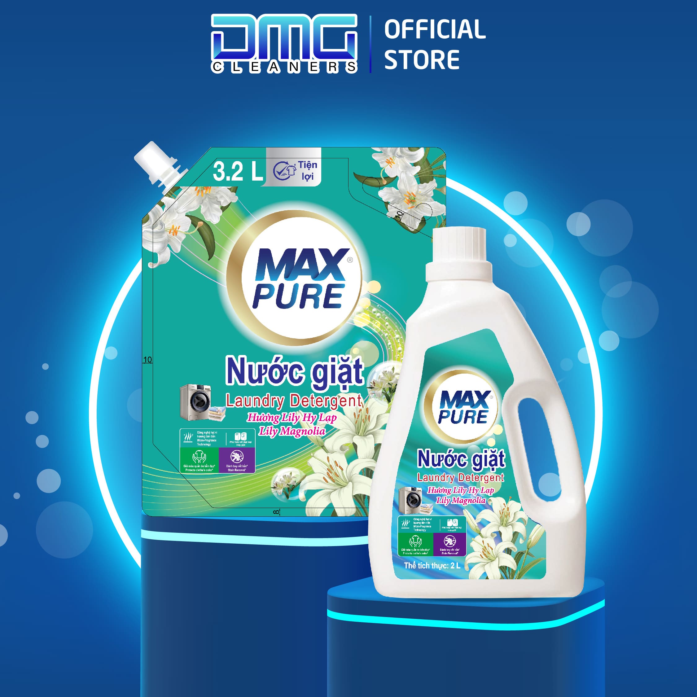 Combo Chai Nước Giặt Maxpure Hương Lily Hy Lạp 3L + Túi Nước Giặt Hương Lily Hy Lạp 3.2L
