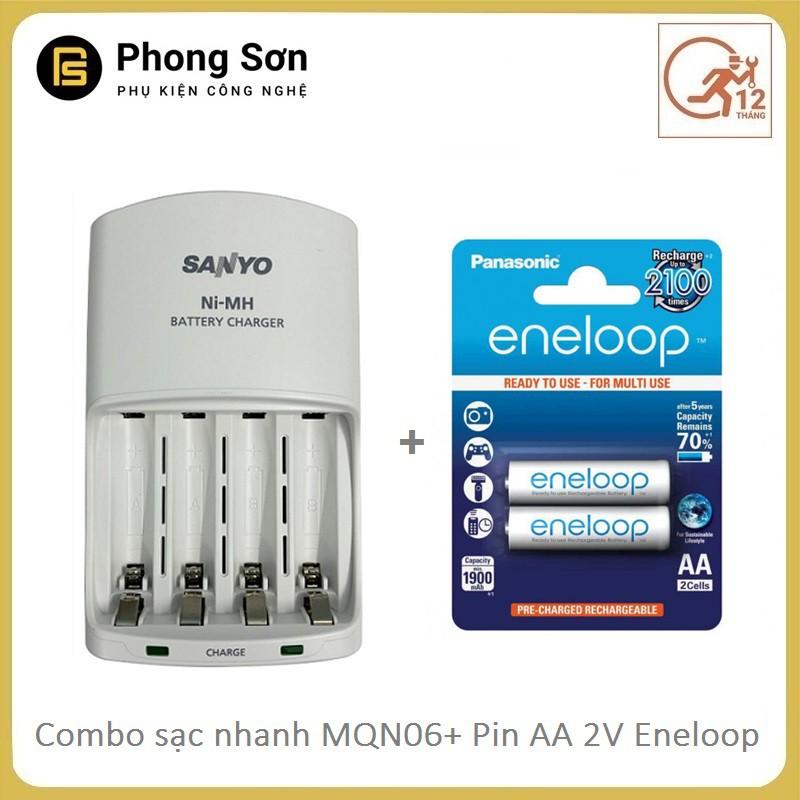 Combo Sạc Pin AA/AAA MQN06 Sanyo ( Sạc Nhanh ) + Pin Sạc AA Vỉ 2 Viên 1900 MAh - Hàng Chính Hãng